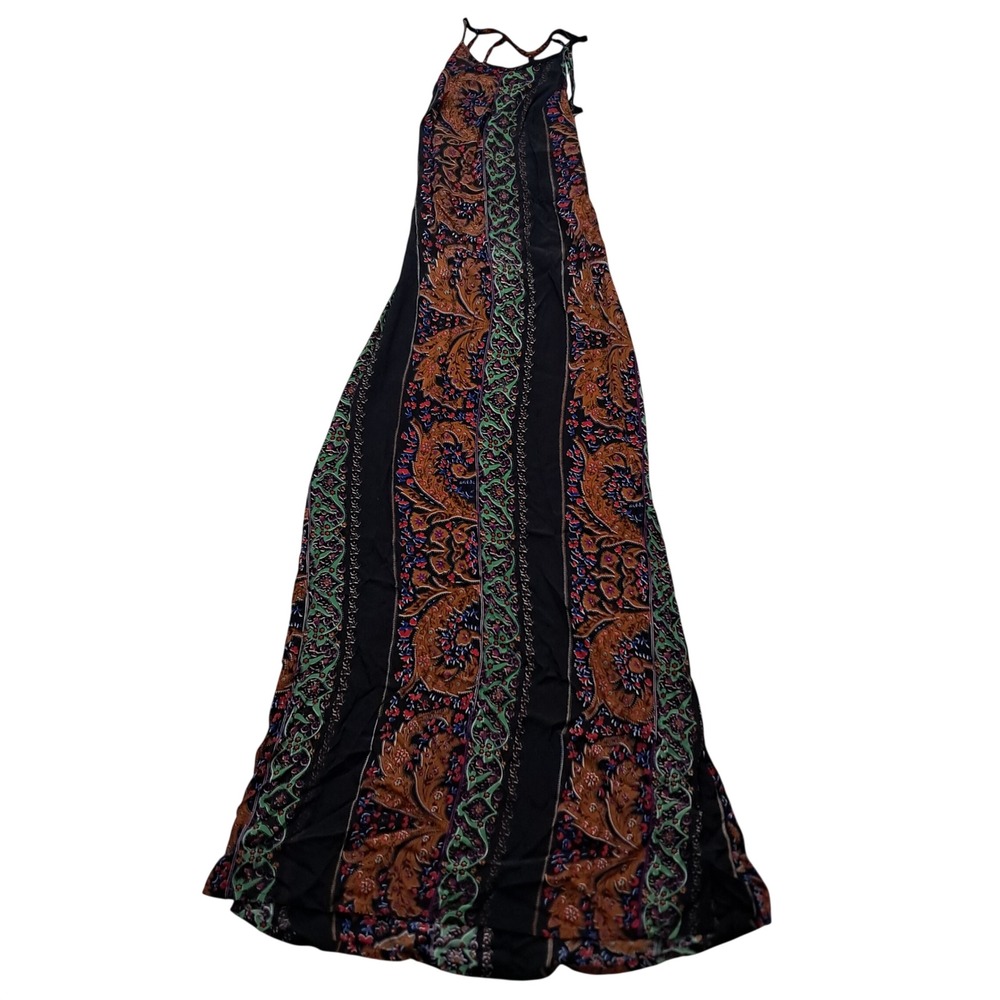 Free People x Cleobella Maxi Dress Womens Small Black Paisley Boho Strappy Rayon